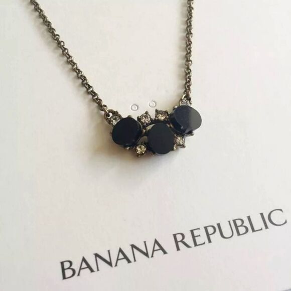 Banana Republic Jewelry - Banana Republic Delicate Wink Stone Necklace Black Onyx N Clear Crystal NWT